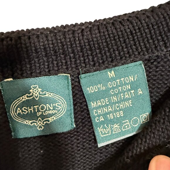 Vintage Ashton's of London Dog Embroidered Cardigan Sweater Cotton Funky 90s M - Picture 3 of 9